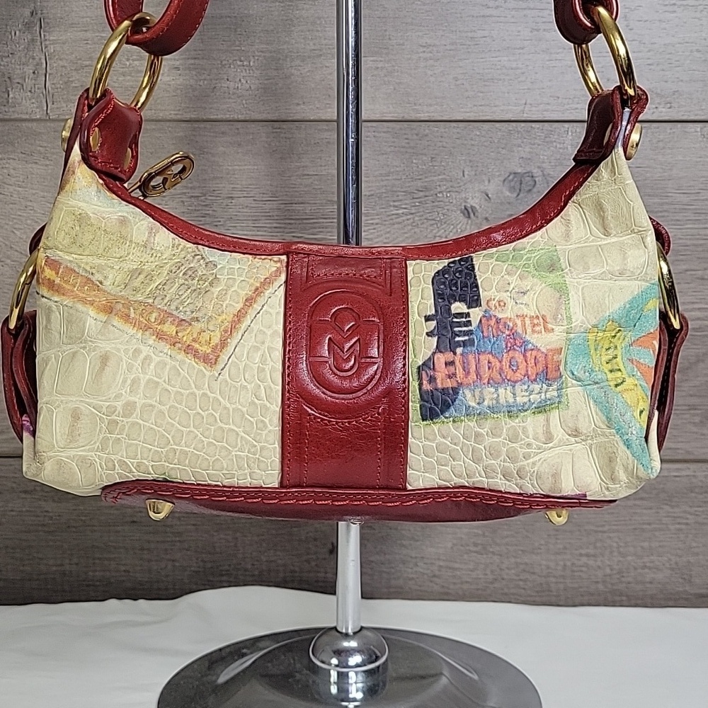 Marino Orlandi Italian Small Stylish Red and Cream Leather Shoulder Bag - Picture 2 of 16